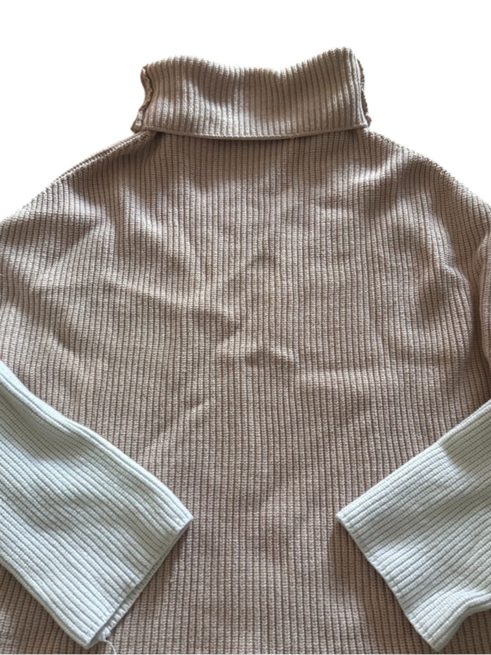 Vici Two-Tone Ribbed Turtleneck Sweater - Brown & Cream, Small/Medium - Picture 2 of 7